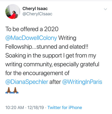 Congratulations To WWP 2019 Writer Cheryl Isaac | 2020 MacDowell Fellow!
