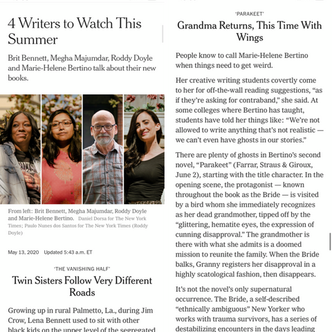 Writing Workshops Paris 2021 Instructor Marie-Helene Bertino Featured in New York Times Today!