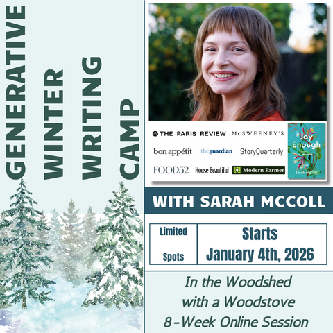 In the Woodshed with a Woodstove: a Generative Winter Writing Camp 8-Week Online Session with Sarah McColl starts Sunday, January 4th, 2026